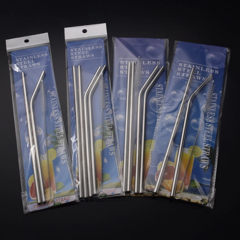 Stainless Steel Reusable Straw Set with Colorful Paper Card, Straight and Curved for Coffee, Milk Tea, Beverage | Drinkware & Bar Accessories