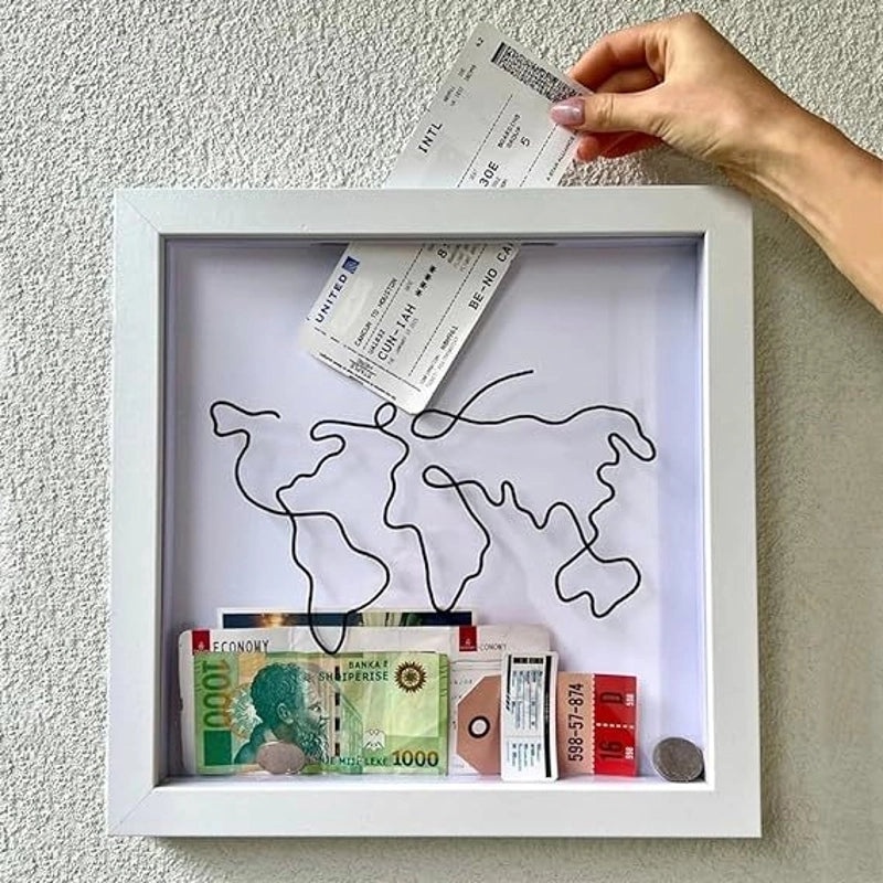Decorative Storage Box with Postcard Slot Souvenir Piggy Bank Photo Frame Map Design|Home Decor & Storage