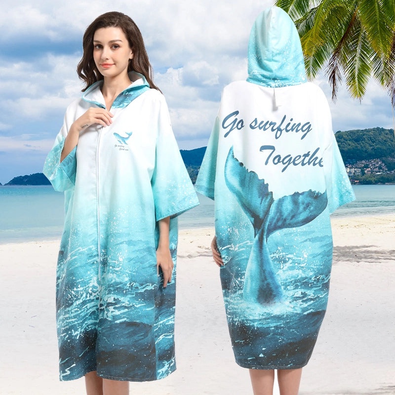 Quick-Dry Surf Diving Zipper Poncho Absorbent Swimming Changing Robe Bath Towel | Beachwear & Swim Accessories