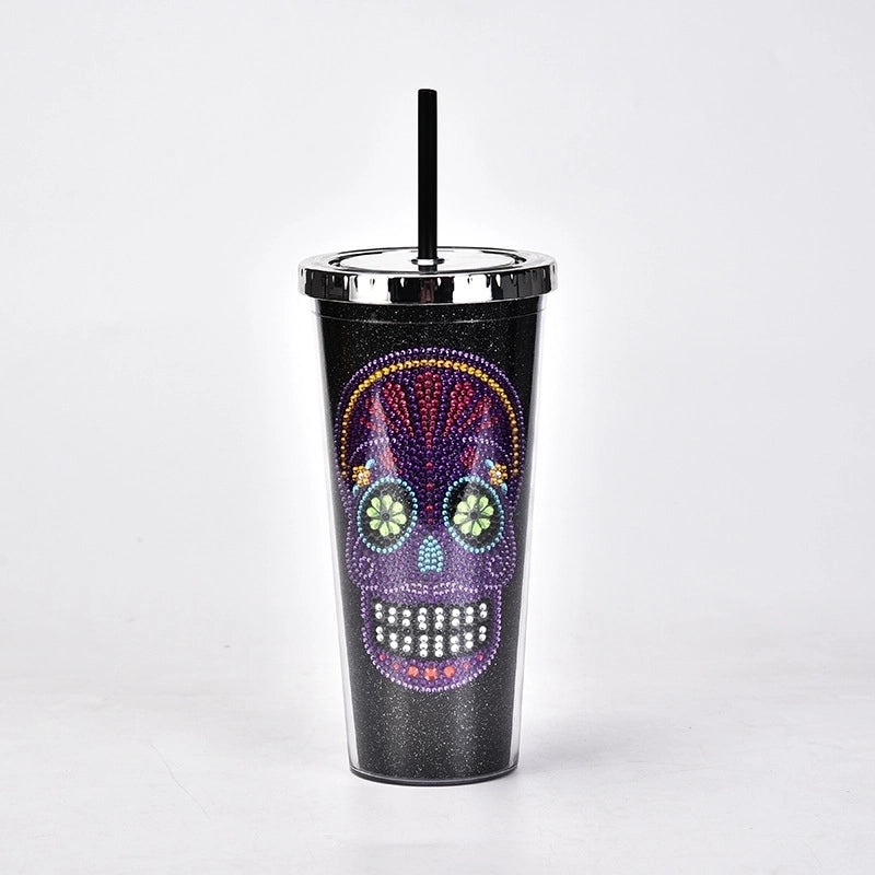 Creative Double-layer Plastic Straw Cup with Halloween Skull Design Large Capacity Drinkware|Halloween Drinkware