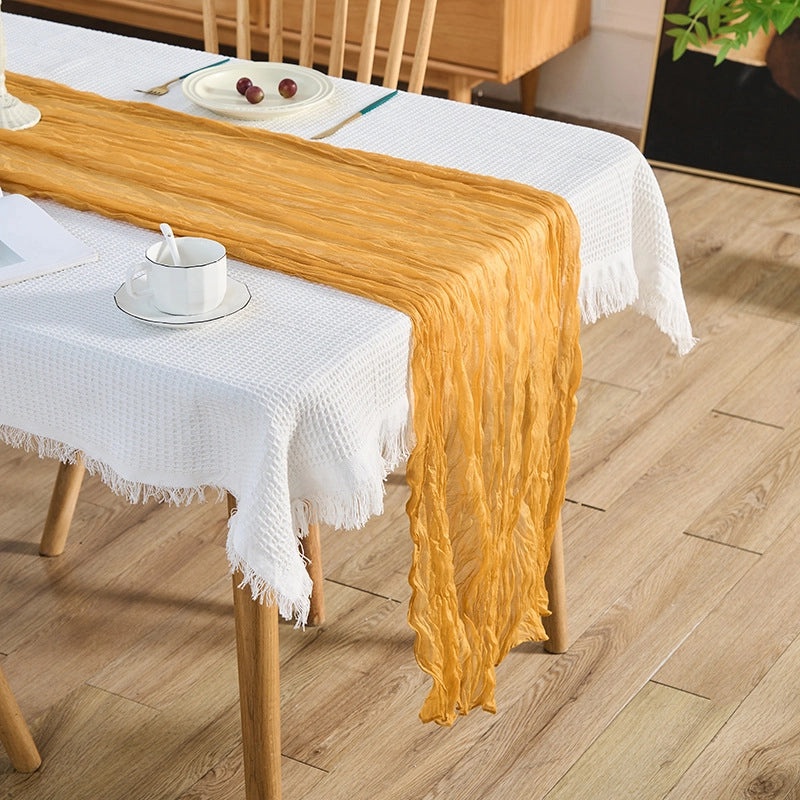 Bohemian Silk Crepe Table Runner Pleated European Style Wedding Party Decoration|Table Runners & Tablecloths