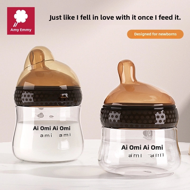 Amy Amy Newborn Glass Baby Feeding Bottle High Temp Resistant Anti-Colic Wide Neck Imitation Breastfeeding Bottle|Baby Feeding Bottles