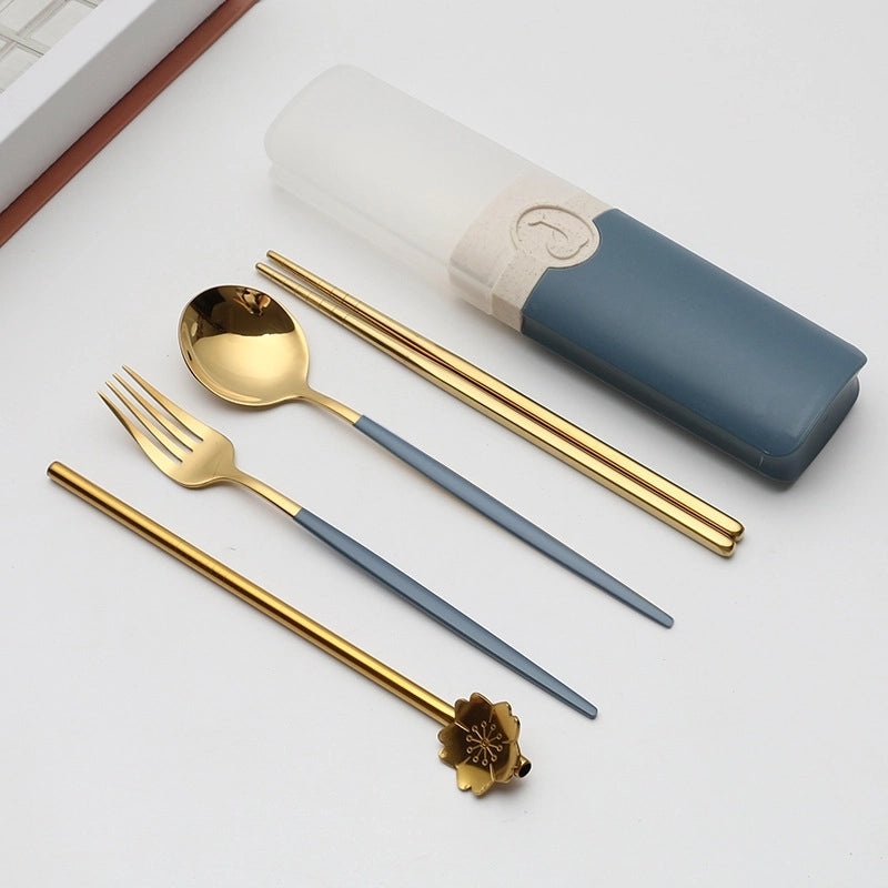 Retro Style Color Block Stainless Steel Fruit Spoon Knife Fork Set|Kitchen & Dining Cutlery Sets