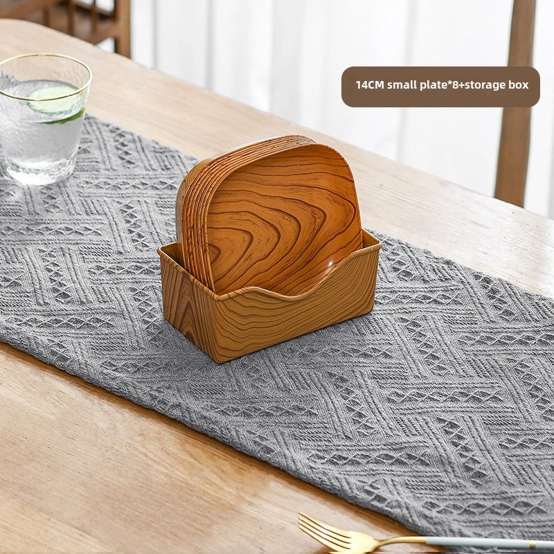 Chinese-style Melamine Wood Grain Square Serving Tray for Dried Fruit Cake and Tea | Kitchen & Dining