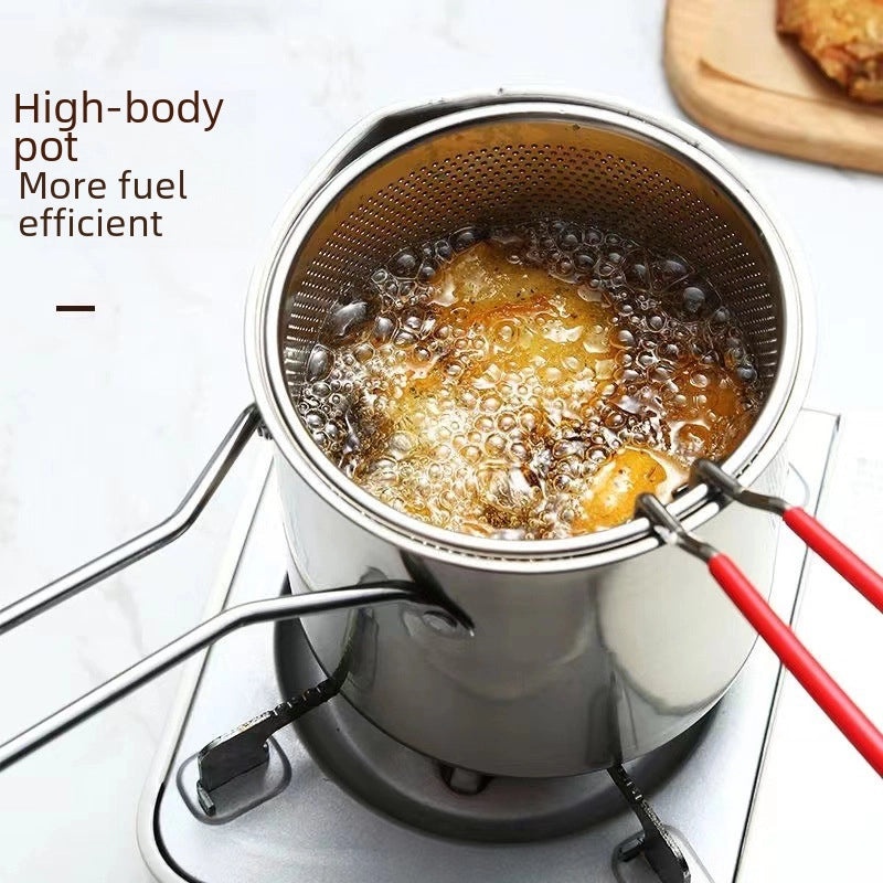 Japanese Style Mini Deep Fryer 304 Stainless Steel Gas Pot with Strainer Oil-saving Tempura Cooker | Kitchen Appliances