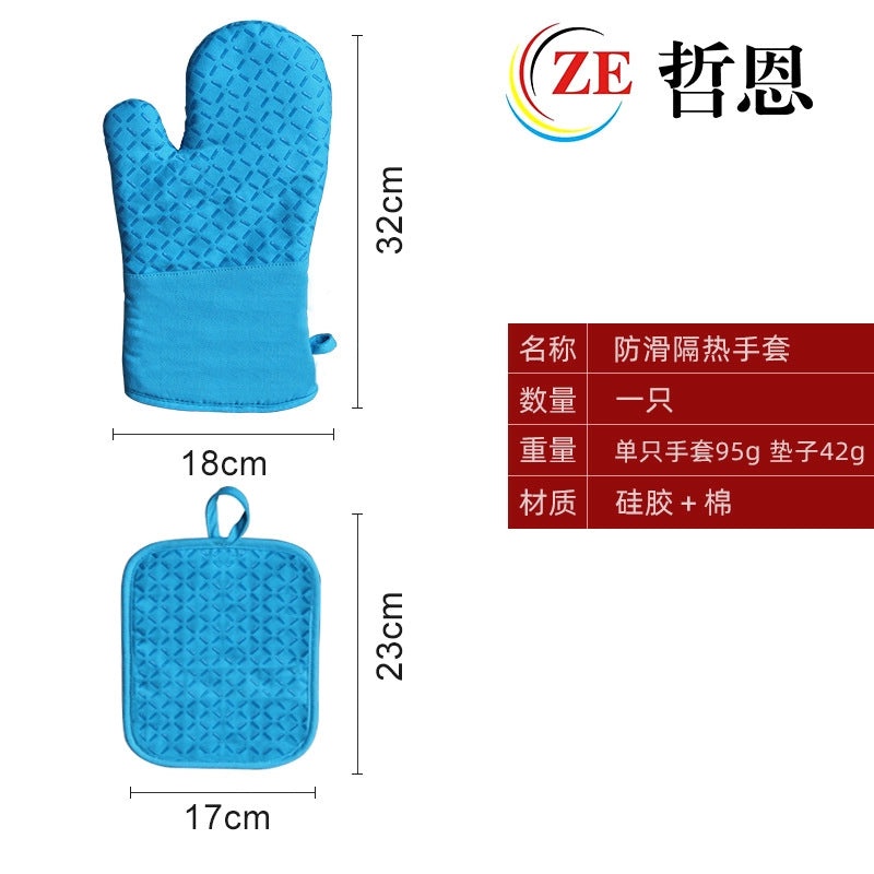 Unisex Non-slip Silicone Cotton Baking Oven Gloves Heat Resistant Check