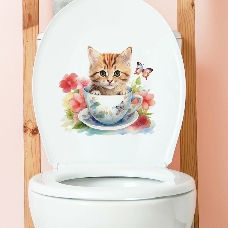 Adorable Cat and Floral PVC Wall Decal | Home Decor Wall Stickers