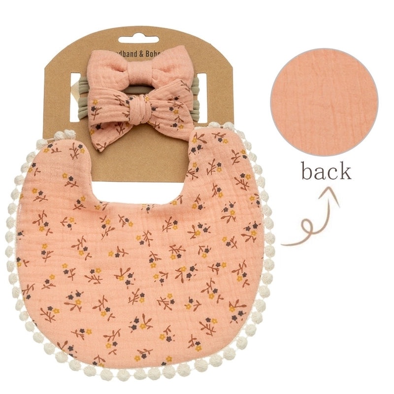 Double-layer Cotton Baby Bib with Bow Headband Set | Baby Accessories