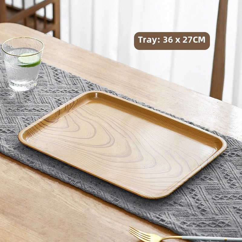 Chinese-style Melamine Wood Grain Square Serving Tray for Dried Fruit Cake and Tea | Kitchen & Dining