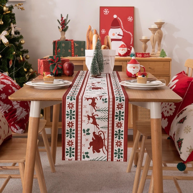 Elegant Christmas Deer Polyester Tablecloth Holiday Dining Decor