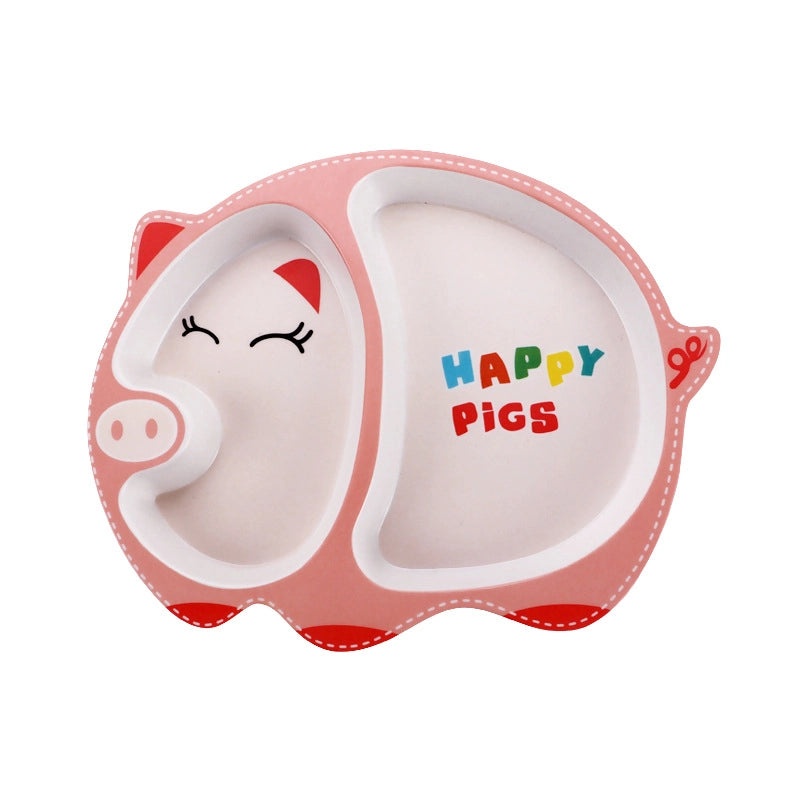 Cute Cartoon Bamboo Fiber Kids Plate Baby Dish Grid for Household Kindergarten Use|Children's Tableware