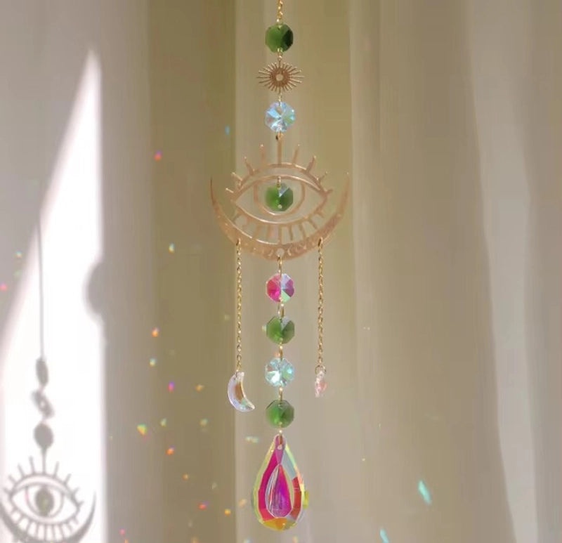 Minimalist Devil's Eye Crystal Suncatcher Wind Chime Home Decor | Wall Art & Suncatchers