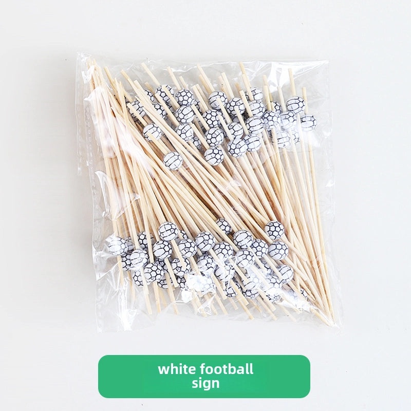 100 Disposable Colorful Sports-Themed Bamboo Dessert Sticks for Cake Tennis Baseball Football | Party Supplies