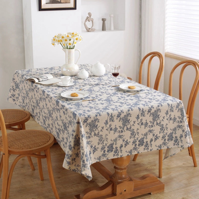 Vintage Floral Cotton Linen Tablecloth|Home Decor & Dining Textiles