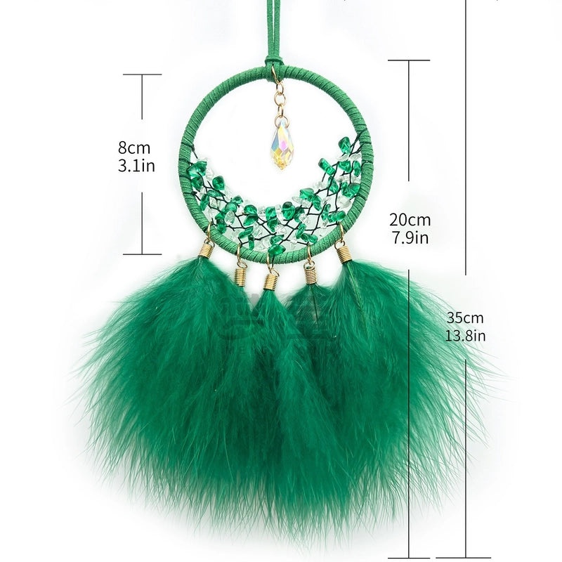 Car Rearview Mirror Hanging Dreamcatcher with Feather and Crystal Stones | Car Interior Ornaments