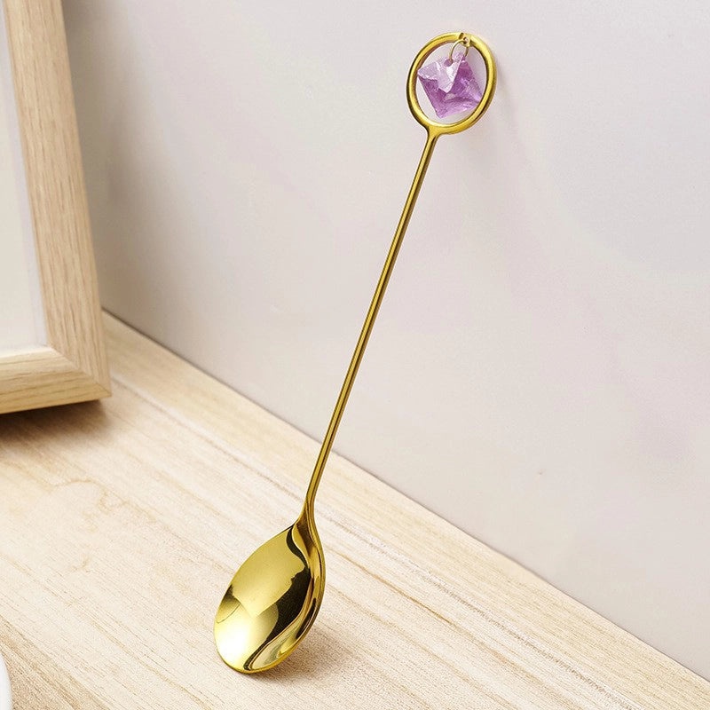 Natural Amethyst Flower Copper Spoon with Long Handle | Home Decor & Kitchen Accessories