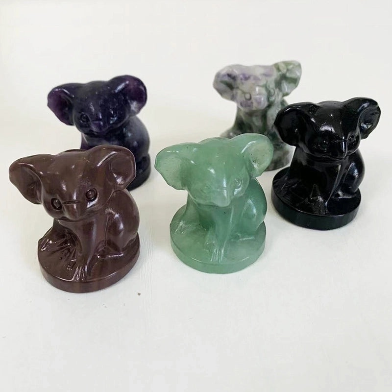 Adorable Koala Figurine with Natural Stone and Crystal Details|Home Decor Ornaments