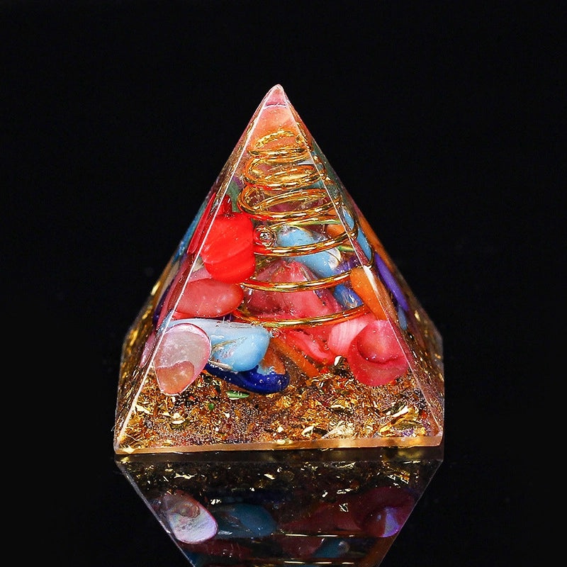 Natural Crystal Chakra Pyramid Ornament with Gravel - Office Desk Decoration | Home Decor