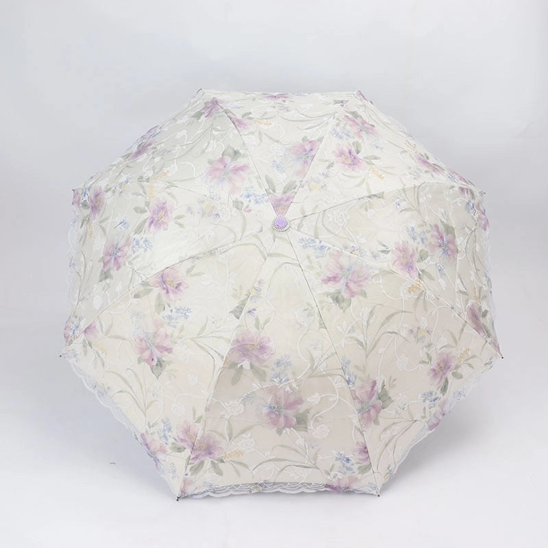 Goddess Princess Double Layer Lace Foldable Umbrella for Women | Sun & Rain Protection | Black Sunshade Umbrellas | Women's Accessories
