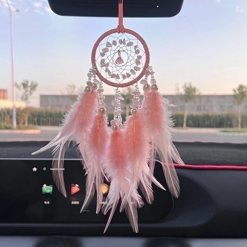 Elegant Multi-color Crystal Feather Dreamcatcher Car Charm | Car Accessories