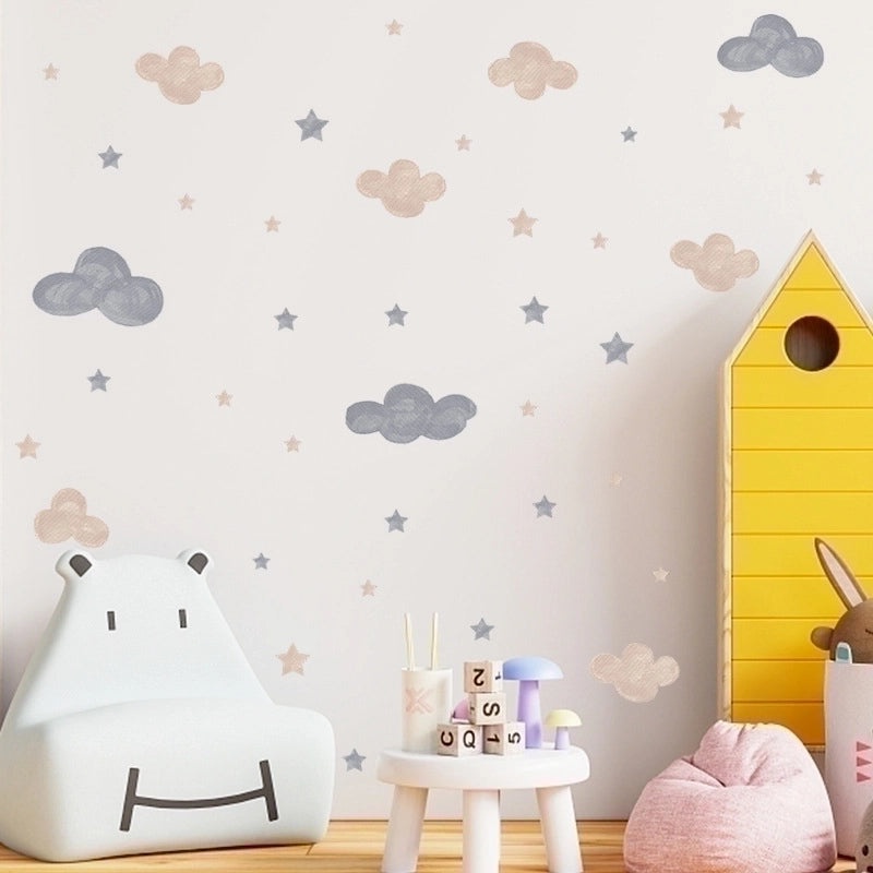 Whimsical Cloud and Star PVC Wall Decal for Kids Room|Home Decor Wall Stickers