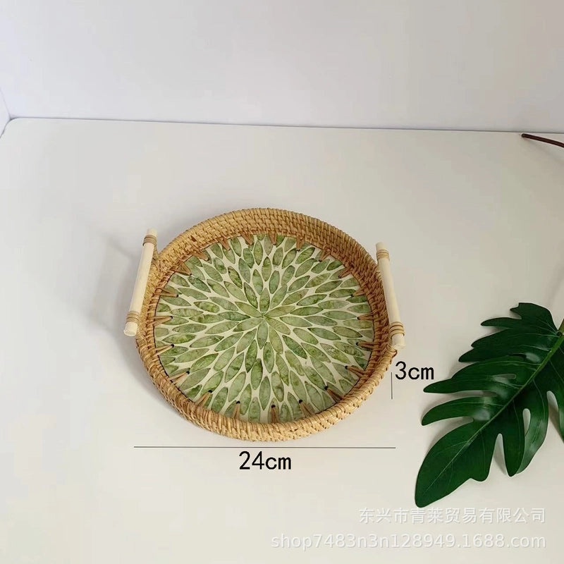 Handwoven Floral Rattan Shell Storage Basket for Casual Home Décor|Home Storage & Organization