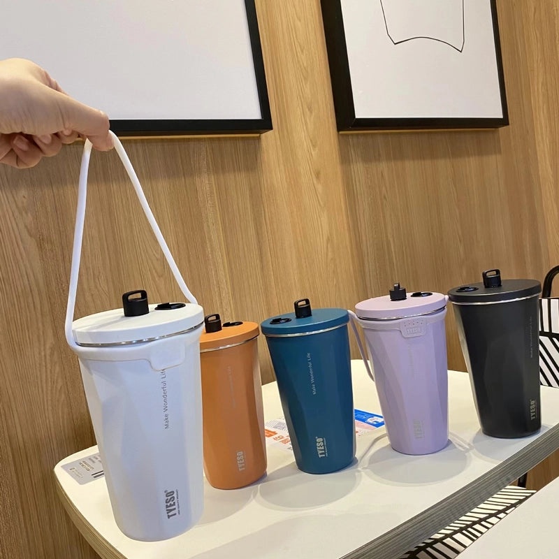 TYESO Taishuo Stainless Steel Insulated Coffee Cup with Straw and Ice Holder | Drinkware & Thermoses