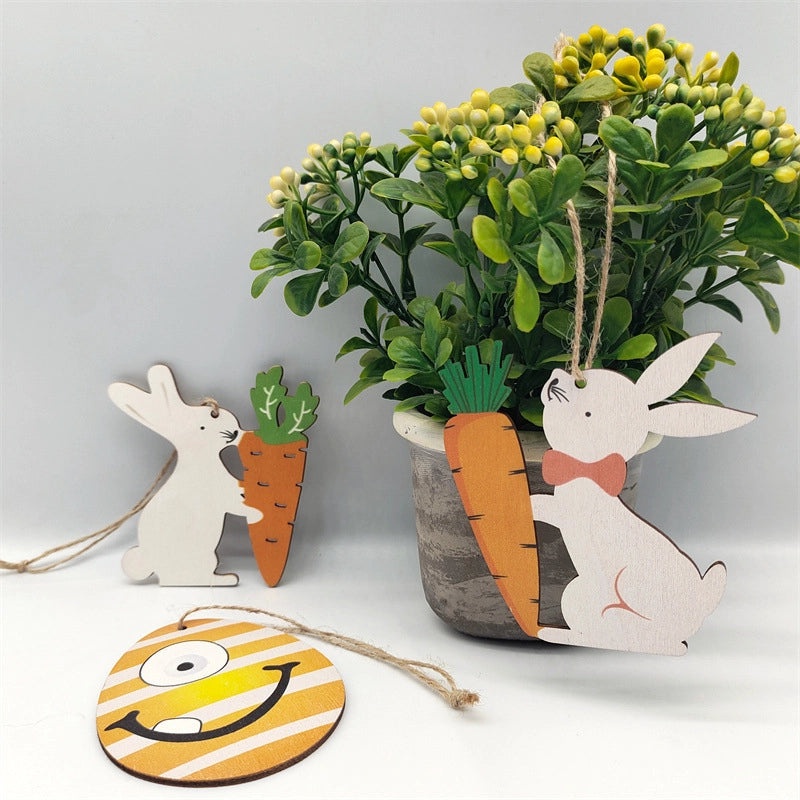 Elegant Easter Wooden Rabbit Hanging Ornament for Home Party Decorations | Home Decor