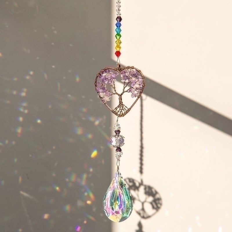 Heart-Shaped Tree of Life K9 Crystal Suncatcher Wind Chime Decor | Home Decor