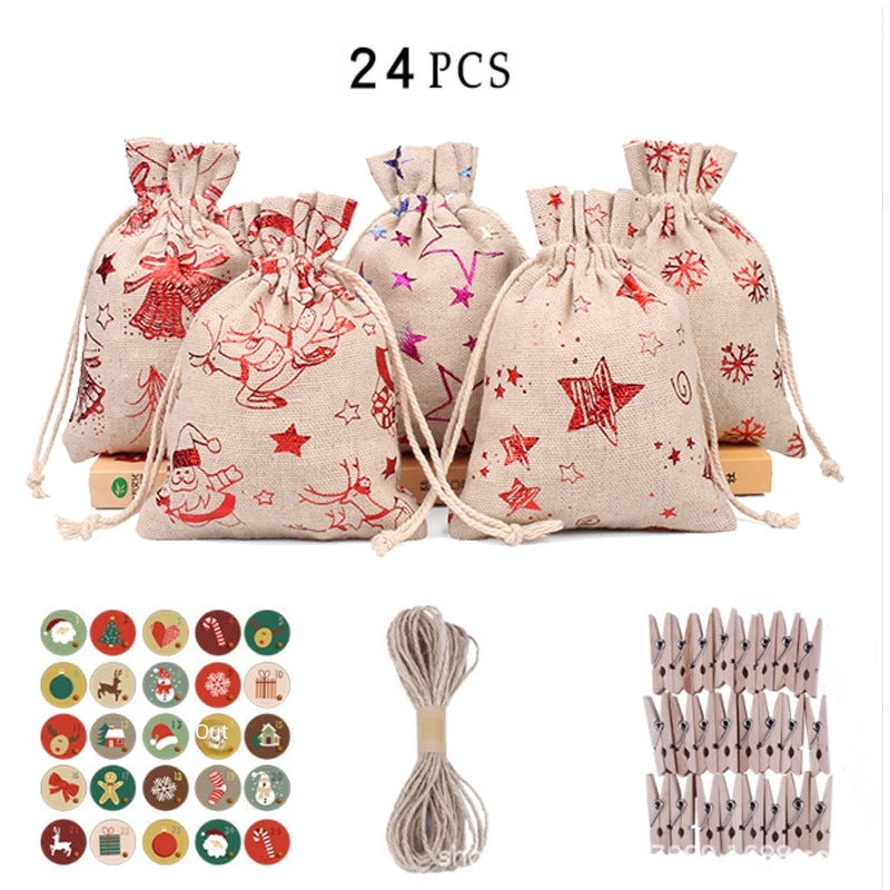 Amazon Cotton Linen Christmas Gift Bags 24 Sets 10x14 Holiday Decor Pouches|Holiday Decorations