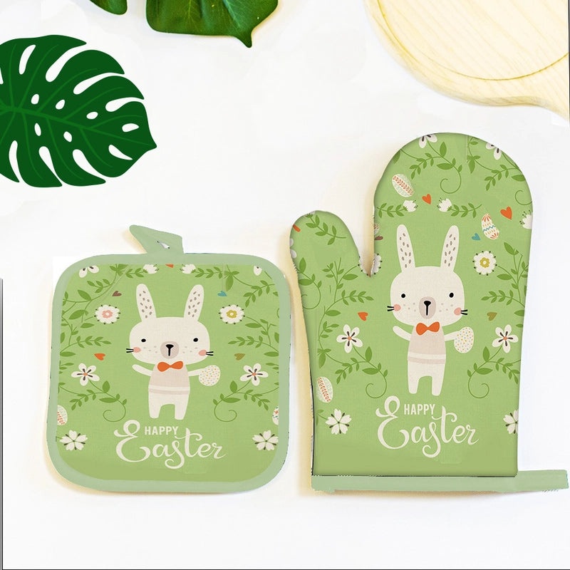 Cartoon Style Minimalist Polyester Apron with Heat Resistant Gloves|Kitchen Accessories