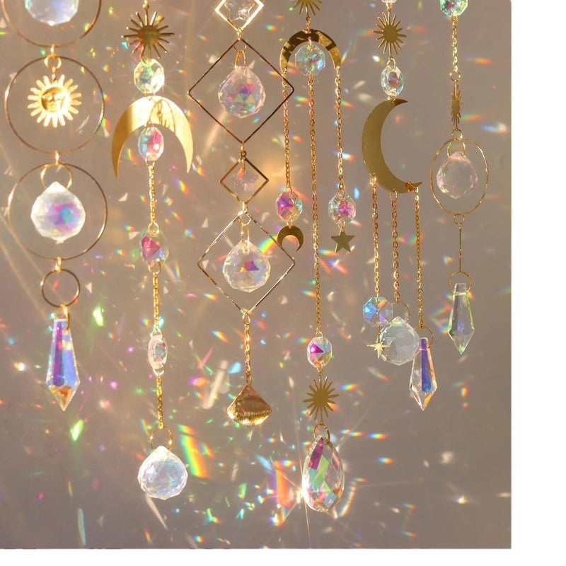 Minimalist Sun and Moon Crystal Suncatcher Wind Chime for Home Decor | Home Decor & Wall Art