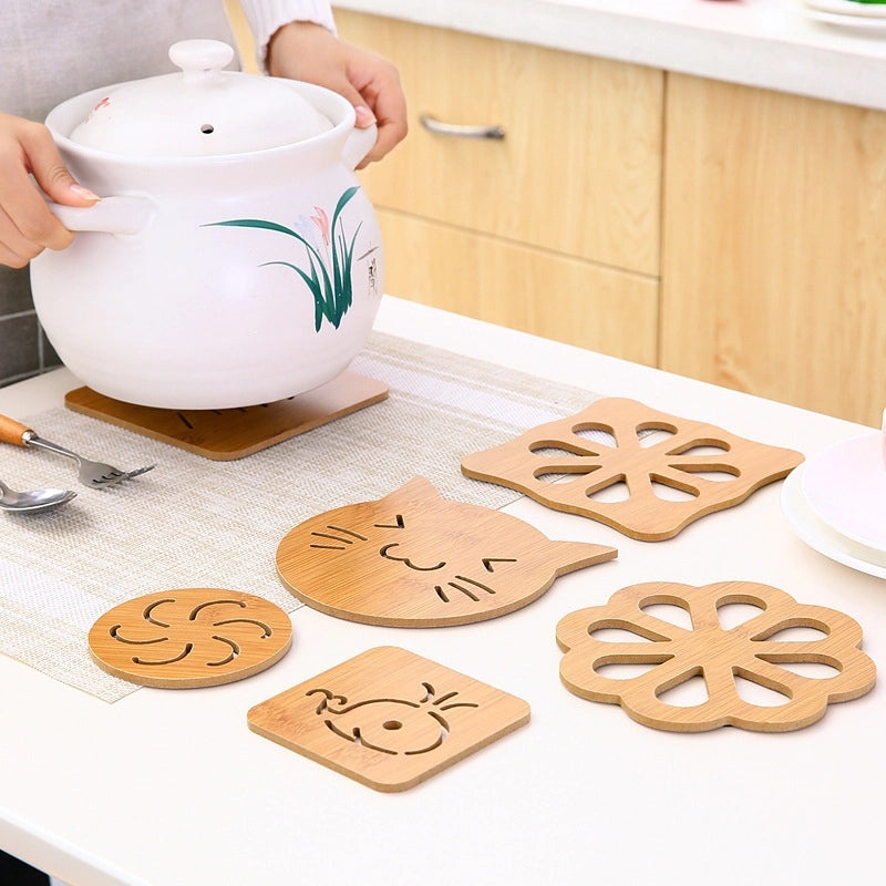 Cartoon Wooden Heat-Resistant Dining Table Mat Non-Slip Pot Holder Creative Cute Tea Coaster Cushion|Kitchen & Dining Accessories