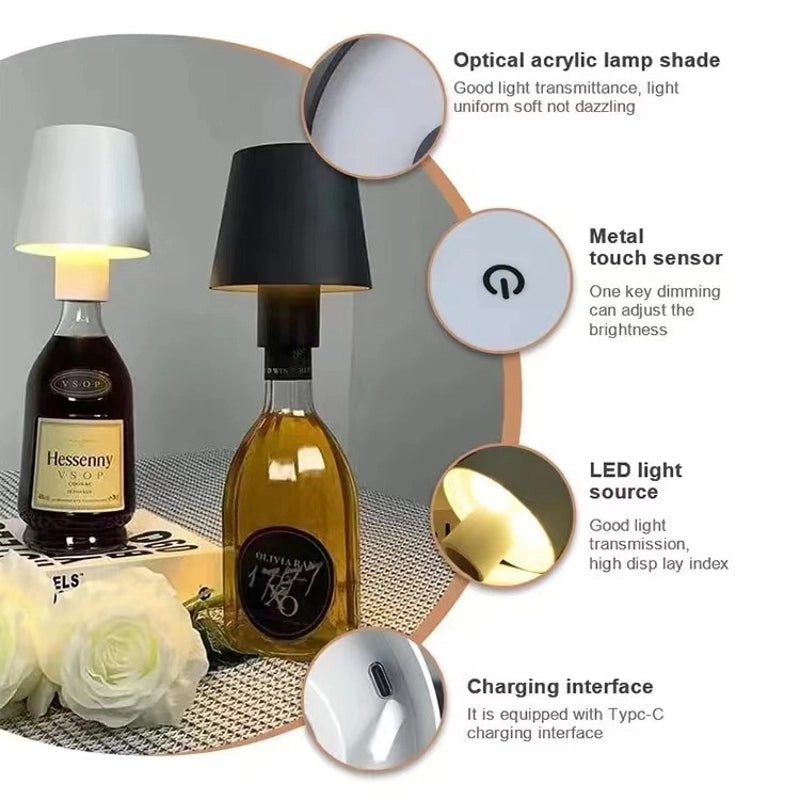Wine Bottle Table Lamp USB Rechargeable Removable Creative Bar Lamp Clear Wine Headlight | Home Decor Lighting