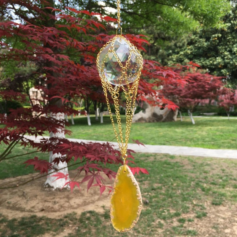 Rustic Geometric Crystal Agate Pendant Wall Art | Home Decor