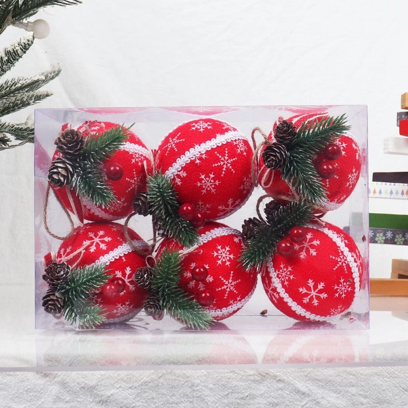 Christmas Plaid Cloth Balls 6cm & 8cm Black White Red Tree Hanging Decorative Ornaments|Christmas Decorations