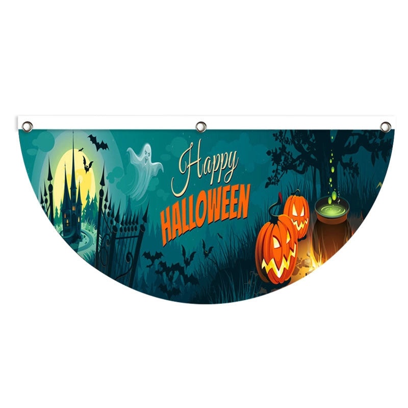 Halloween Pumpkin Skull Party Flag Polyester Funny Decorative Banner|Home & Garden > Seasonal Decorations > Halloween Decorations
