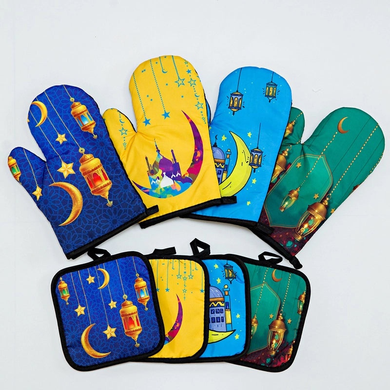 Heat Resistant Polyester Gloves with Modern Santa Claus Design|Christmas Accessories