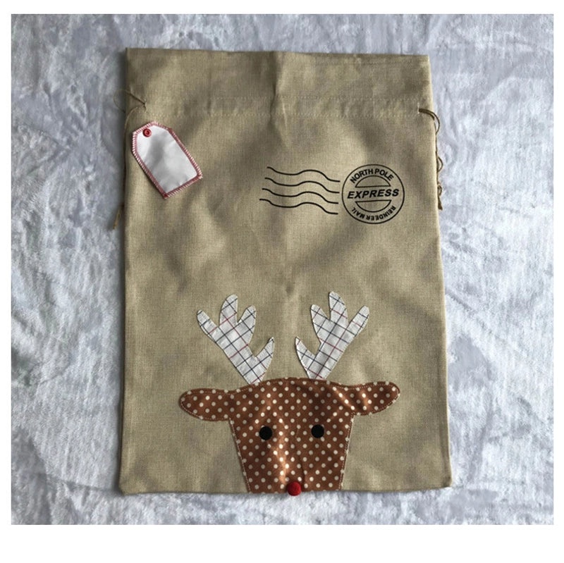 Christmas Holiday Santa Claus and Reindeer Linen Gift Bags for Party Favors | Holiday Party Supplies