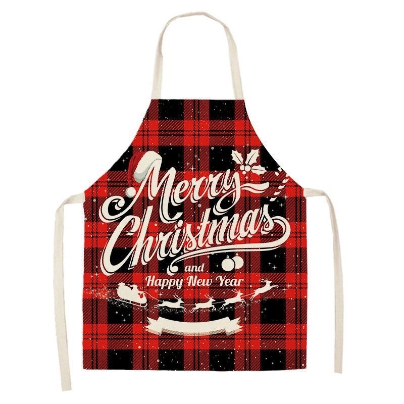 Christmas Santa Claus Stripe Snowflake Linen Apron Holiday Kitchen Accessory|Kitchen & Dining