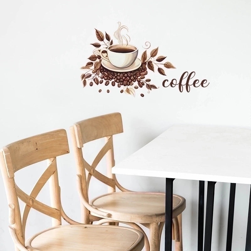 Vintage Coffee Cup Letter Leaves PVC Wall Decal | Home Decor Wall Art