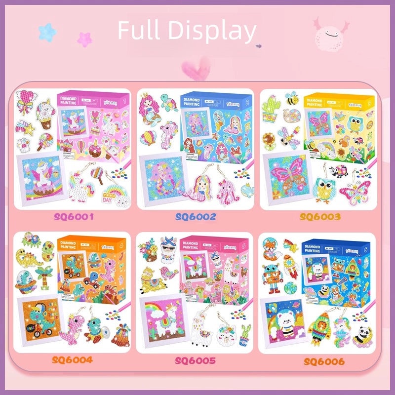 DIY 5D Diamond Painting Kit for Kids with Random Stickers and Masonry Style Keychain Set|儿童手工DIY饰品