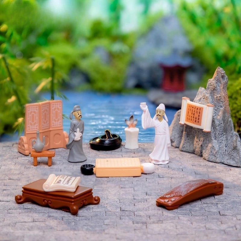 Micro Landscape Miniature Poetry Book Doll with Li Bai Theme | DIY Garden Decoration Accessories | Mini Ancient Style Ornaments | Home Decor | Mi