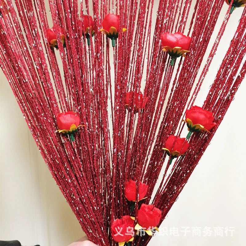 Silver Rose Thread Curtain 1x2 Door Partition Drapes Privacy Porch Divider | Home Decor Curtains