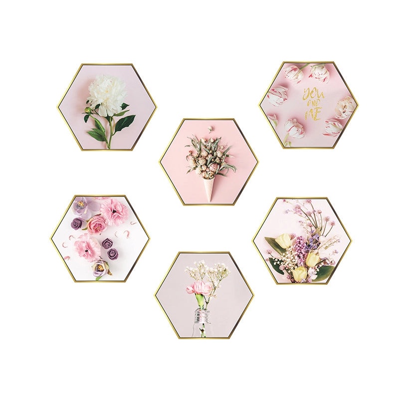 Pink Floral Hexagon Photo Frame Wall Decal|Home Decor