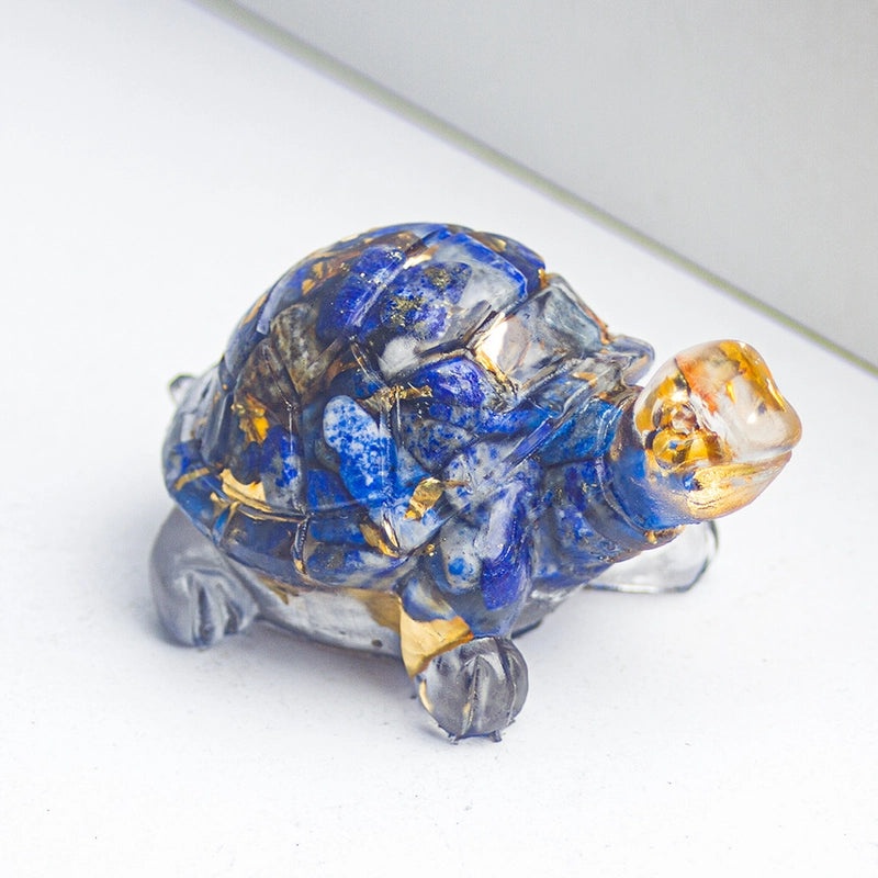 Minimalist Tortoise Figurine with Natural Crystal Accents|Home Decor