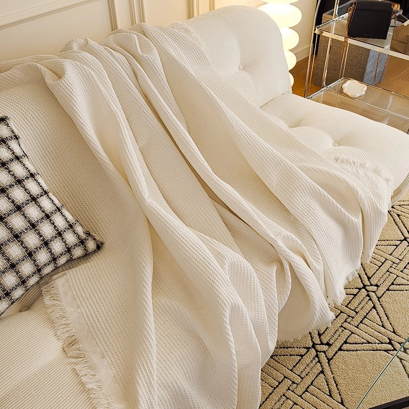 Waffle Texture Cotton Sofa Cover Full Cover Universal Sofa Towel Four Seasons Woven Cushion Protector|Home Decor Sofa Covers