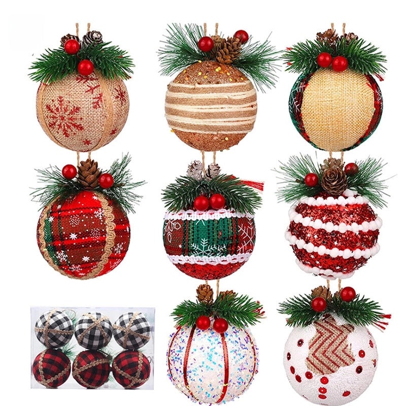 Christmas Plaid Cloth Balls 6cm & 8cm Black White Red Tree Hanging Decorative Ornaments|Christmas Decorations