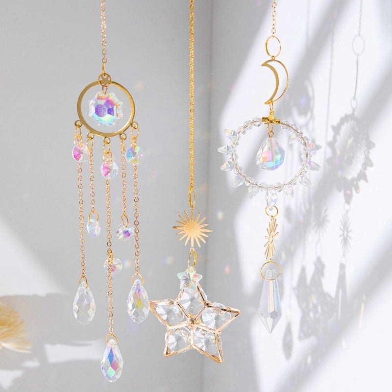 Minimalist Sun and Star Crystal Alloy Suncatcher Wind Chime for Wall Decor|Home Decor & Wall Art