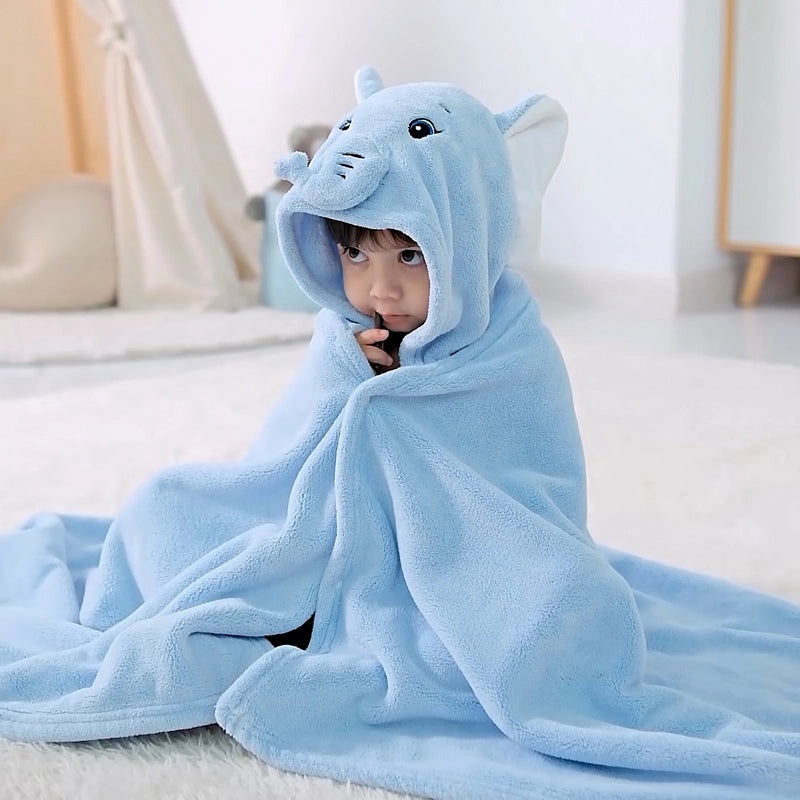 Baby Coral Fleece Hooded Cape Soft Cartoon Animal Kids Hooded Cloak Bath Towel for Spring and Autumn|Children's Bath Accessories